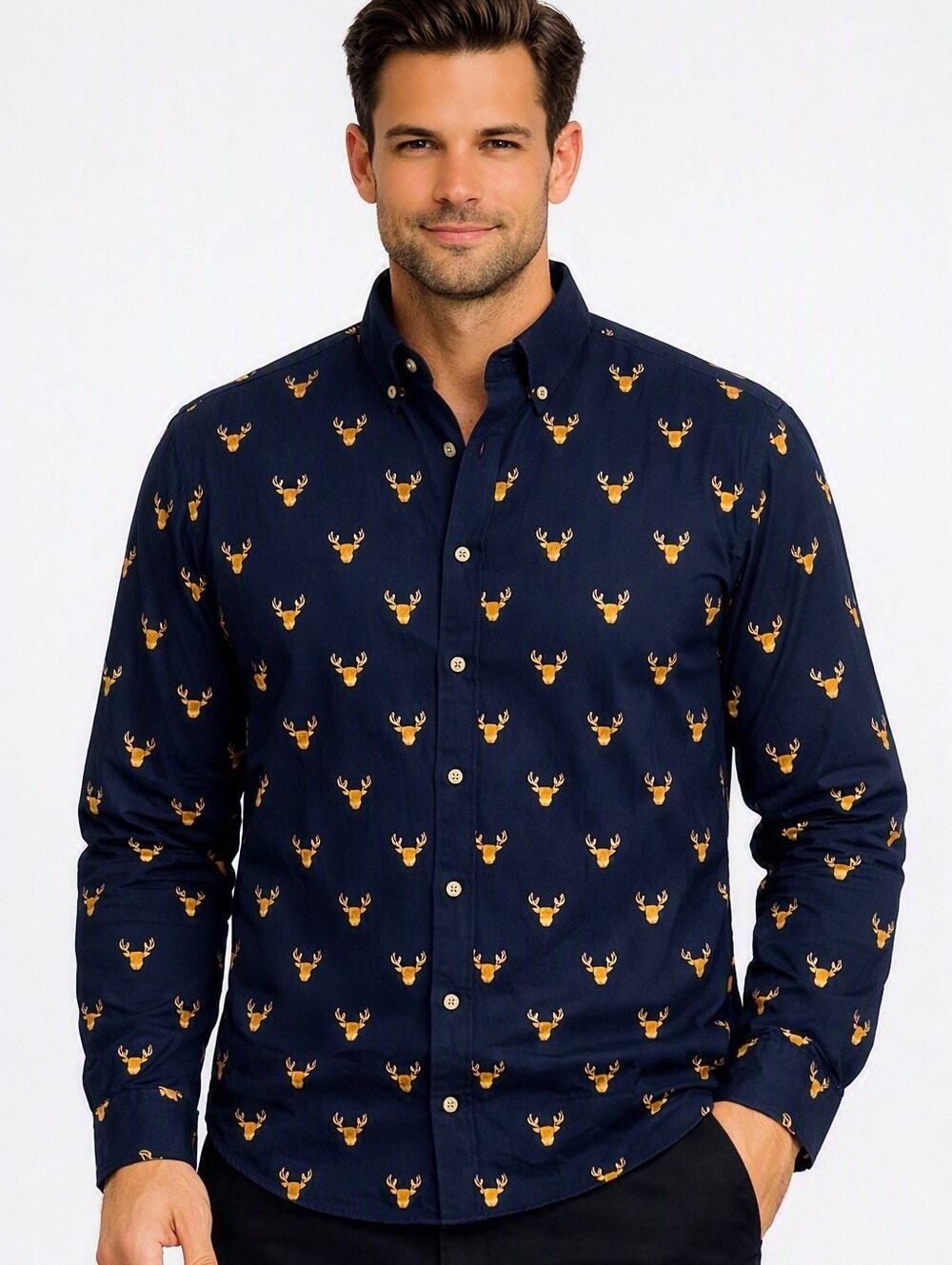 Le Chateau Shirt Button Down Mens Med  Blue Long Sleeve Cotton Animal